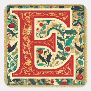 Rood en Goud 'E' met kerstgroen Vierkante Sticker
