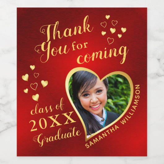 Rood en Goud Elegant Bedankt 2025 Afstuderen Wijn Etiket (Enkel label)