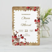 Rood en Goud Elegant Bruiloft Kaart (Staand voorkant)