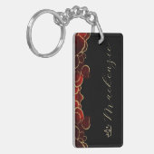 Rood en Goud Elegant Script Persoonlijk Sleutelhanger (Voorkant Links)