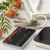 Rood en Goud Elegant Script Persoonlijk Sleutelhanger (Voorkant Rechts)