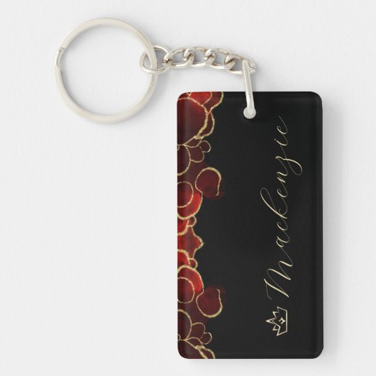 Rood en Goud Elegant Script Persoonlijk Sleutelhanger (Voorkant)