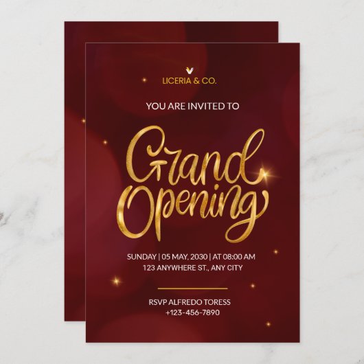 Rood en Goud Elegante Uitnodiging (Voorkant / Achterkant)