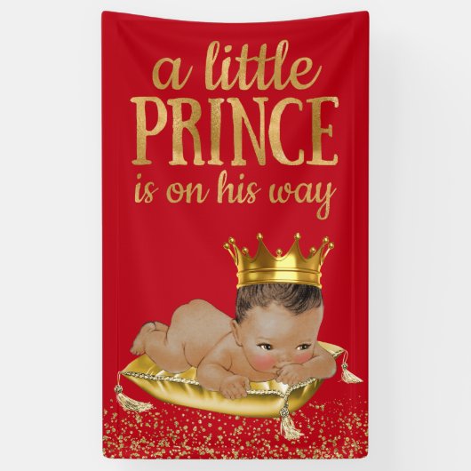 Rood en Goud Etnisch Prince Baby shower Spandoek (Verticaal)
