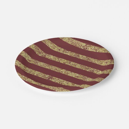 Rood en Goud Faux Glitter Papieren Bordje (Gekanteld)