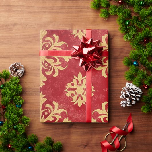 Rood en goud feestelijke kerstpatronen cadeaupapier (Feestdagen Geschenken)