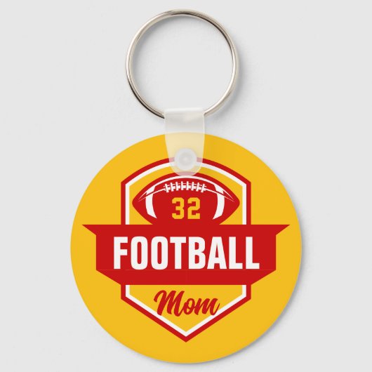 Rood en Goud Football Mom Jersey Nummer Foto Sleutelhanger (Voorkant)