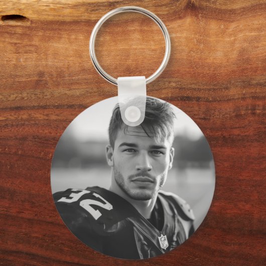 Rood en Goud Football Mom Jersey Nummer Foto Sleutelhanger (Achterkant)