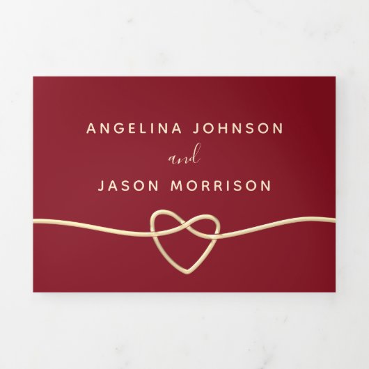 Rood en goud foto bruiloft drievoudig uitnodigen drieluik uitnodiging (Cover)