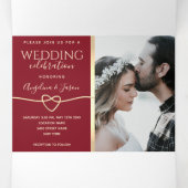 Rood en goud foto bruiloft drievoudig uitnodigen drieluik uitnodiging (Binnenkant midden)