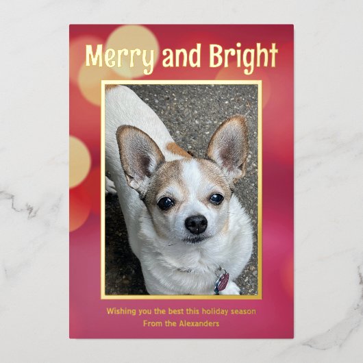 Rood en Goud Foto Folie Feestdagenkaart (Voorkant)