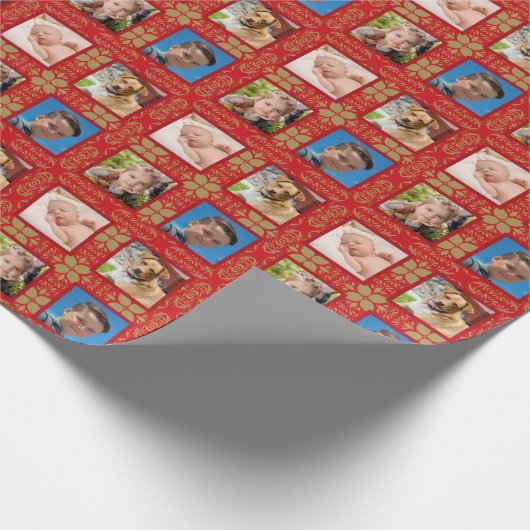 Rood en goud fotovakantie cadeaupapier (Hoek)