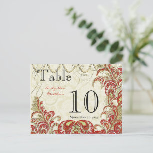 Rood en Goud Gatsby Paisley Pauw Tafelnummer