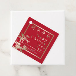 Rood en Goud Gelukkig Chinees Nieuwjaar Bamboe Art Bedankjes Labels
