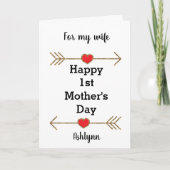 Rood en Goud Gelukkige 1e Moederdagkaart voor Vrou Kaart (Voorkant)