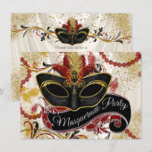 Rood en goud gemaskerd bal kaart (Voorkant / Achterkant)