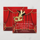 Rood en goud gemaskerd verjaardagsfeestje kaart (Voorkant / Achterkant)