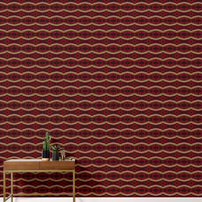 Rood en goud geometrisch patroon klein behang (Hal)