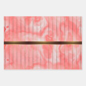 Rood en Goud Geometrische Strepen Roze Marmer Inpakpapier Vel (Voorkant)