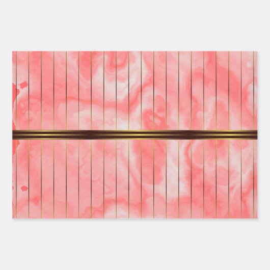 Rood en Goud Geometrische Strepen Roze Marmer Inpakpapier Vel (Voorkant)