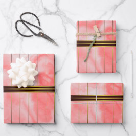 Rood en Goud Geometrische Strepen Roze Marmer Inpakpapier Vel
