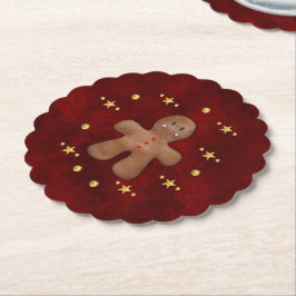 Rood en Goud Gingerbread Man Schattige Kerstmis Kartonnen Onderzetters