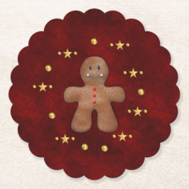 Rood en Goud Gingerbread Man Schattige Kerstmis Kartonnen Onderzetters