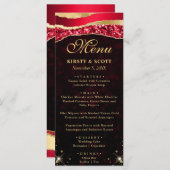 Rood en Goud Glam Tranen Bokeh Bruiloft Menu (Voorkant / Achterkant)