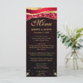 Rood en Goud Glam Tranen Bokeh Bruiloft Menu (Staand voorkant)