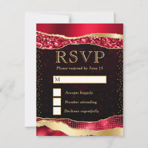 Rood en Goud Glam Tranen Bokeh Bruiloft RSVP Kaartje