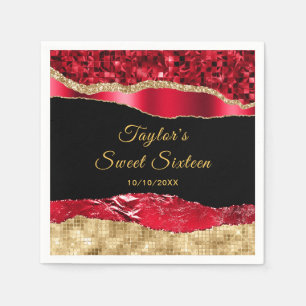 Rood en Goud Glam Tranen Sweet Sixteen Servet