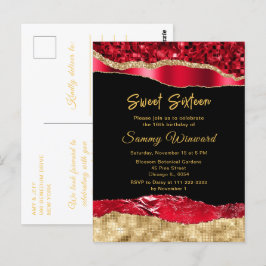 Rood en goud glamor tranen Sweet Sixteen Briefkaart