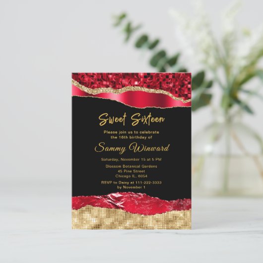 Rood en goud glamor tranen Sweet Sixteen Briefkaart (Staand voorkant)