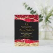 Rood en goud glamor tranen verjaardagsfeestje briefkaart (Staand voorkant)