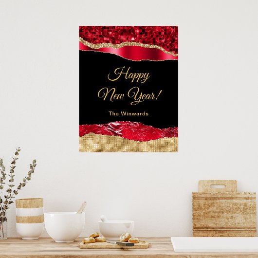 Rood en goud glamour vreugdevol nieuwjaar poster (Keuken)