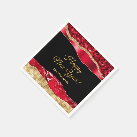 Rood en goud glamour vreugdevol nieuwjaar servet (Hoek)