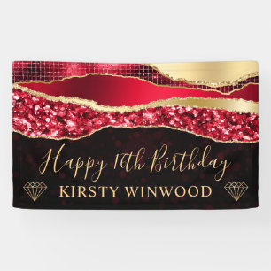 Rood en goud glinster glamour rand Sweet Sixteen Spandoek
