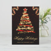 Rood en goud glinsterend lint boom Kerstmis Feestdagenkaart (Staand voorkant)