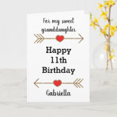 Rood en goud glitter 11e verjaardag kleindochter kaart (Gele Bloem)