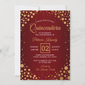 Rood en Goud Glitter Confetti Quinceanera Kaart (Voorkant)