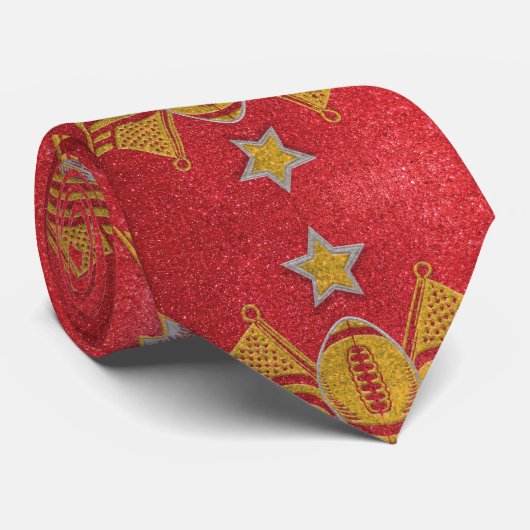 Rood en Goud Glitter Football Fan Spirit Sports Stropdas (Opgerold)