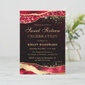 Rood en goud Glitter Glam Tears Sweet Sixteen Kaart (Staand voorkant)