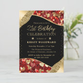 Rood en Goud Glitter Harten 21e Verjaardag Kaart (Staand voorkant)