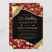 Rood en Goud Glitter Harten 21e Verjaardag Kaart (Voorkant / Achterkant)