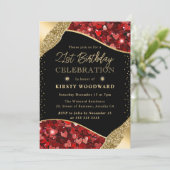 Rood en Goud Glitter Harten 21e Verjaardag Kaart (Staand voorkant)