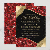 Rood en Goud Glitter Harten 21e Verjaardag Kaart (Voorkant / Achterkant)