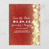 Rood en goud glitter lichtjes slaan de datum op aankondigingskaart (Voorkant)