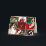 Rood en Goud Glitter Lijst Foto Feestdagen Kaart<br><div class="desc">Een mooie kaart perfect om je vrienden en familie prettige kerst te wensen. De achtergrond is een prachtige rode en gouden glitter lijsten. In het midden is een rood vierkant met vrolijk kerstfeest in goud. Rondom het centrum zijn zes lijsten voor uw eigen foto's.</div>