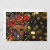 Rood en Goud Glitter Masquerade Party Kaart (Achterkant)