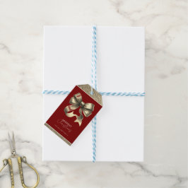 Rood en Goud Glitterde Boog Kerstmis Cadeaulabel